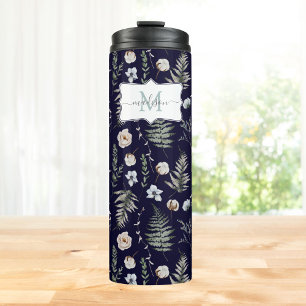 Monogramm Blumen und Farnblätter Floral Botanisch Thermosbecher