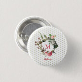 Monogramm-Blumen- und Vogelkranz mit Polka-Dots im Button (Vorne & Hinten)