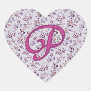 Monogramm Blumen Vintage P Herz-Aufkleber