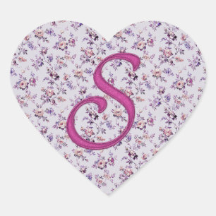 Monogramm Blumen Vintage S Herz-Aufkleber