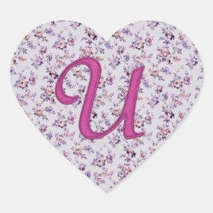 Monogramm Blumen Vintage U Herz-Aufkleber