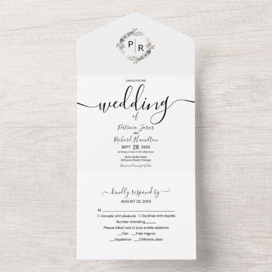 Monogramm-Blumenhochzeit in einer Einladung (Innen Boden)