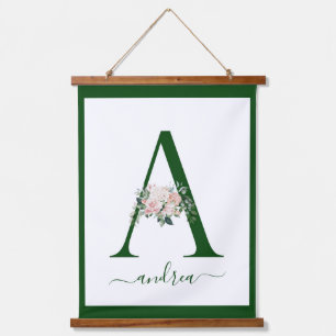 Monogramm Blumeninitiale A Wandteppich Mit Holzrahmen