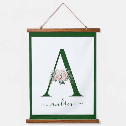 Monogramm Blumeninitiale A Wandteppich Mit Holzrahmen (Vorderseite)