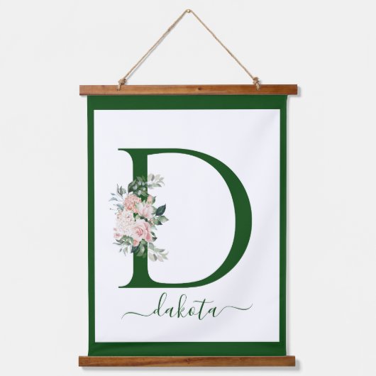 Monogramm Blumeninitiale D Wandteppich Mit Holzrahmen (Vorderseite)