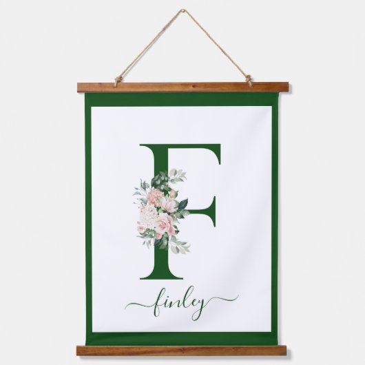 Monogramm Blumeninitiale F Wandteppich Mit Holzrahmen (Vorderseite)