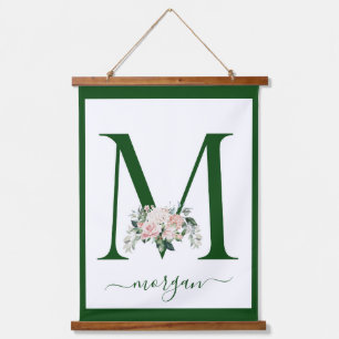 Monogramm Blumeninitiale M Wandteppich Mit Holzrahmen