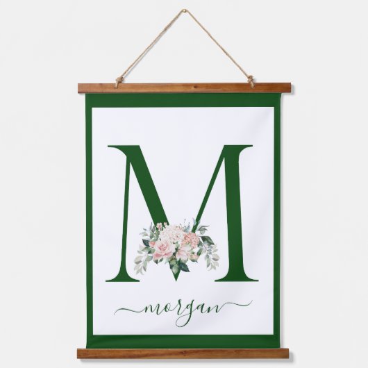 Monogramm Blumeninitiale M Wandteppich Mit Holzrahmen (Vorderseite)