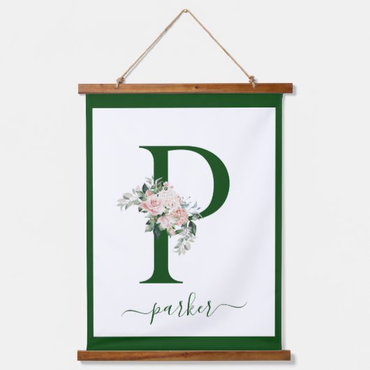 Monogramm Blumeninitiale P Wandteppich Mit Holzrahmen (Vorderseite)