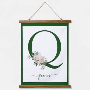 Monogramm Blumeninitiale Q Wandteppich Mit Holzrahmen