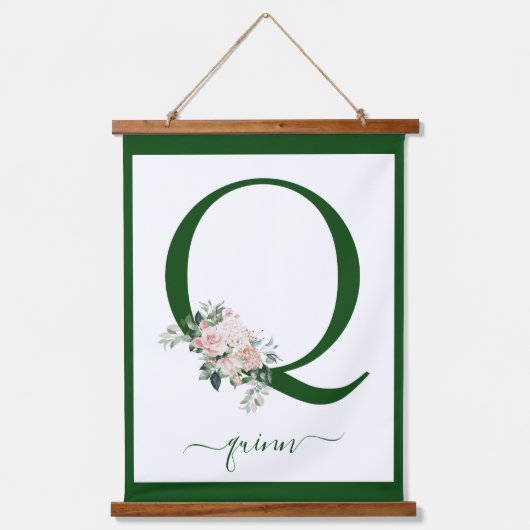 Monogramm Blumeninitiale Q Wandteppich Mit Holzrahmen (Vorderseite)