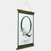 Monogramm Blumeninitiale Q Wandteppich Mit Holzrahmen (Gewinkelt)
