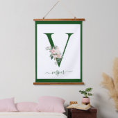 Monogramm Blumeninitiale V Wandteppich Mit Holzrahmen (Schlafzimmer)