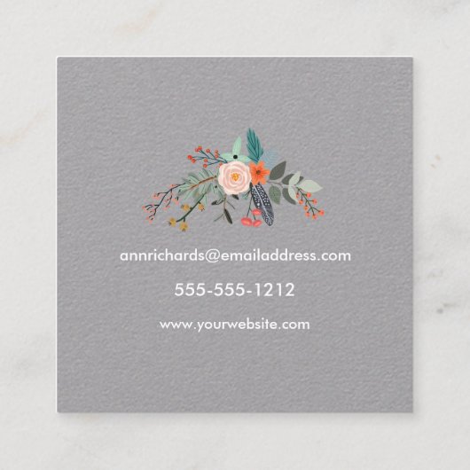 Monogramm-BlumenKranz-Quadrat Quadratische Visitenkarte (Rückseite)