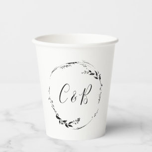 Monogramm Blumenkranz Weiße Schrift Hochzeitsdusch Pappbecher