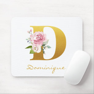 Monogramm Blumenmuster Faux Gold Name Anfangsbuchs Mousepad