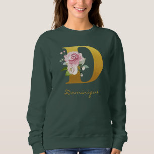 Monogramm Blumenmuster Faux Gold Name Initial Pers Sweatshirt
