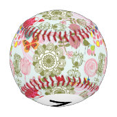 Monogramm Blumenmuster im Retro-Stil 2 Baseball (Rückseite)