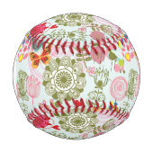 Monogramm Blumenmuster im Retro-Stil 2 Baseball (Vorderseite)