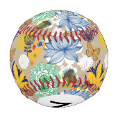 Monogramm Blumenmuster im Retro-Stil 3 Baseball (Rückseite)