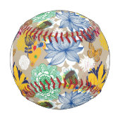 Monogramm Blumenmuster im Retro-Stil 3 Baseball (Vorderseite)