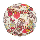 Monogramm Blumenmuster im Retro-Stil 4 Baseball (Vorderseite)