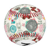 Monogramm Blumenmuster im Retro-Stil 5 Baseball (Rückseite)