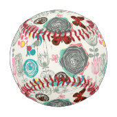 Monogramm Blumenmuster im Retro-Stil 5 Baseball (Vorderseite)