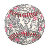 Monogramm-Blumenmuster mit Cartoon-Vögeln 2 Baseball (Vorderseite)
