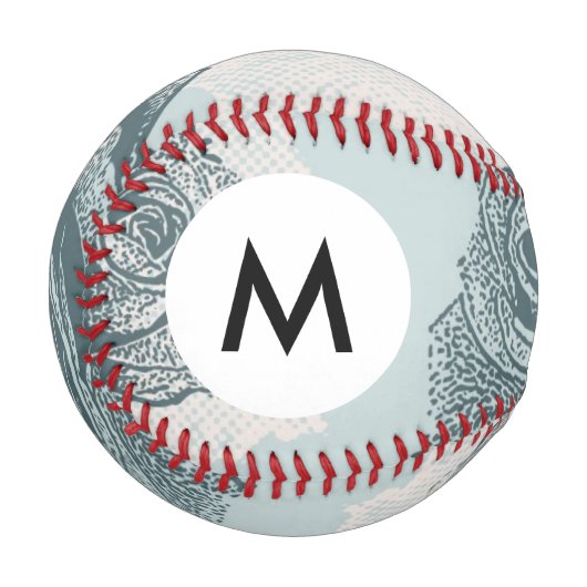 Monogramm Blumenmuster mit Rose Baseball (Vorderseite Links)