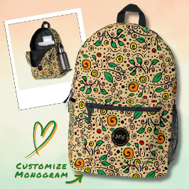 Monogramm Blumenmuster orange Wirbel Beere Orange  Bedruckter Rucksack