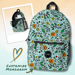 Monogramm Blumenmuster orangeSwirlBerry Türkis Bedruckter Rucksack