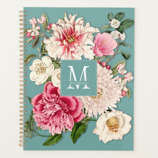 Monogramm Blumenmuster Planer (Vorderseite)