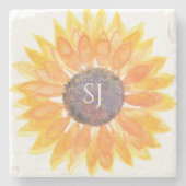 Monogramm Blumenmuster Steinuntersetzer (Vorderseite)