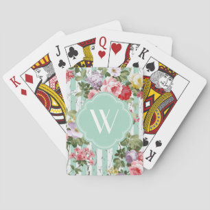 Monogramm-Blumenmuster verwitterter grüner Streife Spielkarten