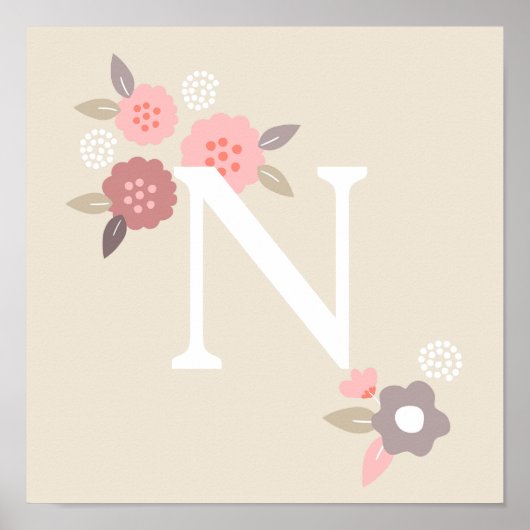 Monogramm-Blumenposter Poster (Vorne)