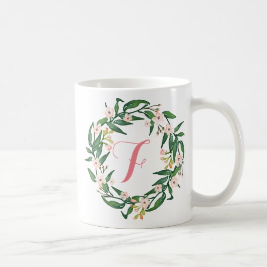 Monogramm Blumenreath, Geburtstag, Muttertag8 Kaffeetasse (Rechts)