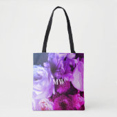 Monogramm Blumenrosa lila blaues Bouquet Foto Tasche (Vorderseite)