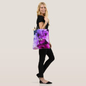 Monogramm Blumenrosa lila blaues Bouquet Foto Tasche (Am Model)