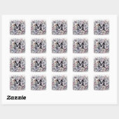 Monogramm blumenzeichnend rosa Stiefmütterchen Blu Quadratischer Aufkleber (Blatt)