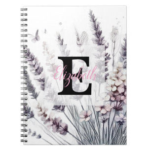 Monogramm-Blumenzeichnung rosa Kirschblüte Notizblock