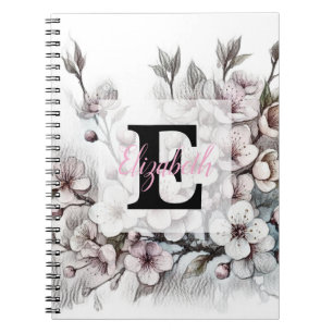 Monogramm-Blumenzeichnung rosa Kirschblüte Notizblock