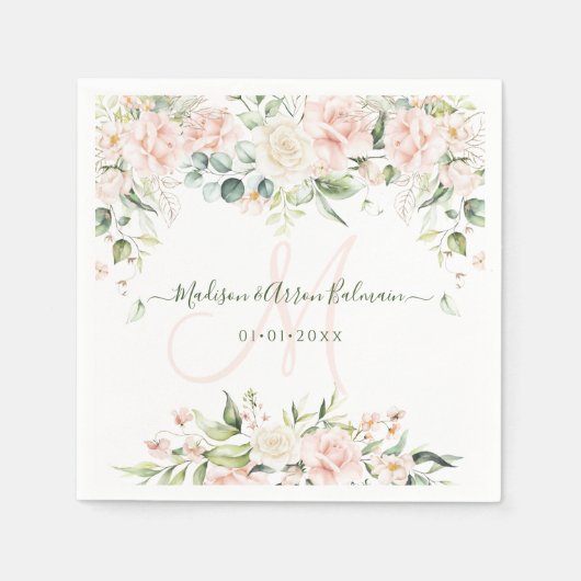 Monogramm Blush Creme Rose Eukalyptus Jedes Ereign Serviette (Vorderseite)