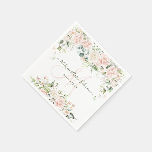 Monogramm Blush Creme Rose Eukalyptus Jedes Ereign Serviette (Ecke)
