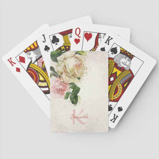 Monogramm Blush Pink Rose für elegante Namen Spielkarten (Rückseite)