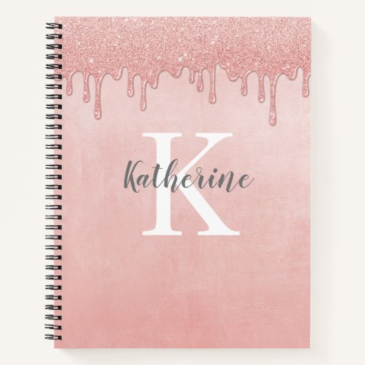 Monogramm Blush Pink Tropf Glitzer Notizblock (Vorderseite)
