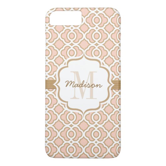 Monogramm Blush Pink und Gold Quilette Case-Mate iPhone Hülle (Rückseite)