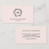 Monogramm Blush Pink und Schwarzer Blütendraht Visitenkarte (Vorne/Hinten)