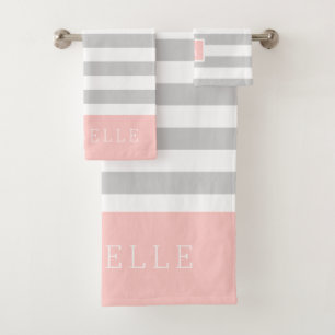 Monogramm Blush und graue Streifen   Editierbare F Badhandtuch Set