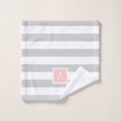 Monogramm Blush und graue Streifen | Editierbare F Badhandtuch Set (Waschlappen)